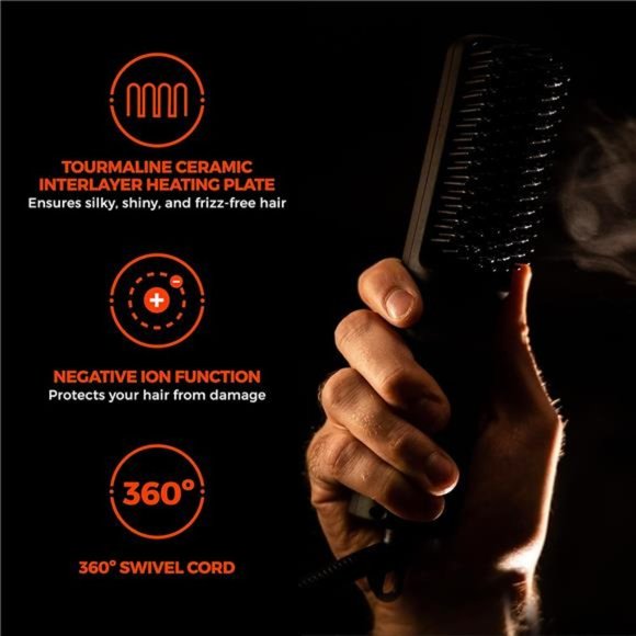 Beard Straightener for Men Brush 2-in-1 Heated Beard Brush, 3 Temp Setting - Picture 6 of 6